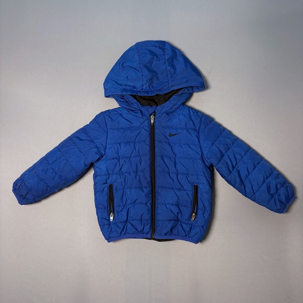 Nike Toddler Boys Blue Hooded Puffer Jacket Full Zip 24M 617846459550